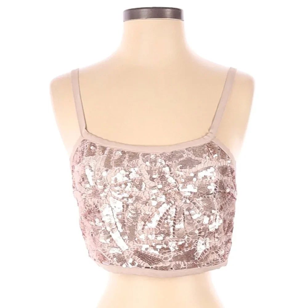 Forever 21 Rose Gold Sequin Rhinestone Crop Top | S - Picture 3 of 10